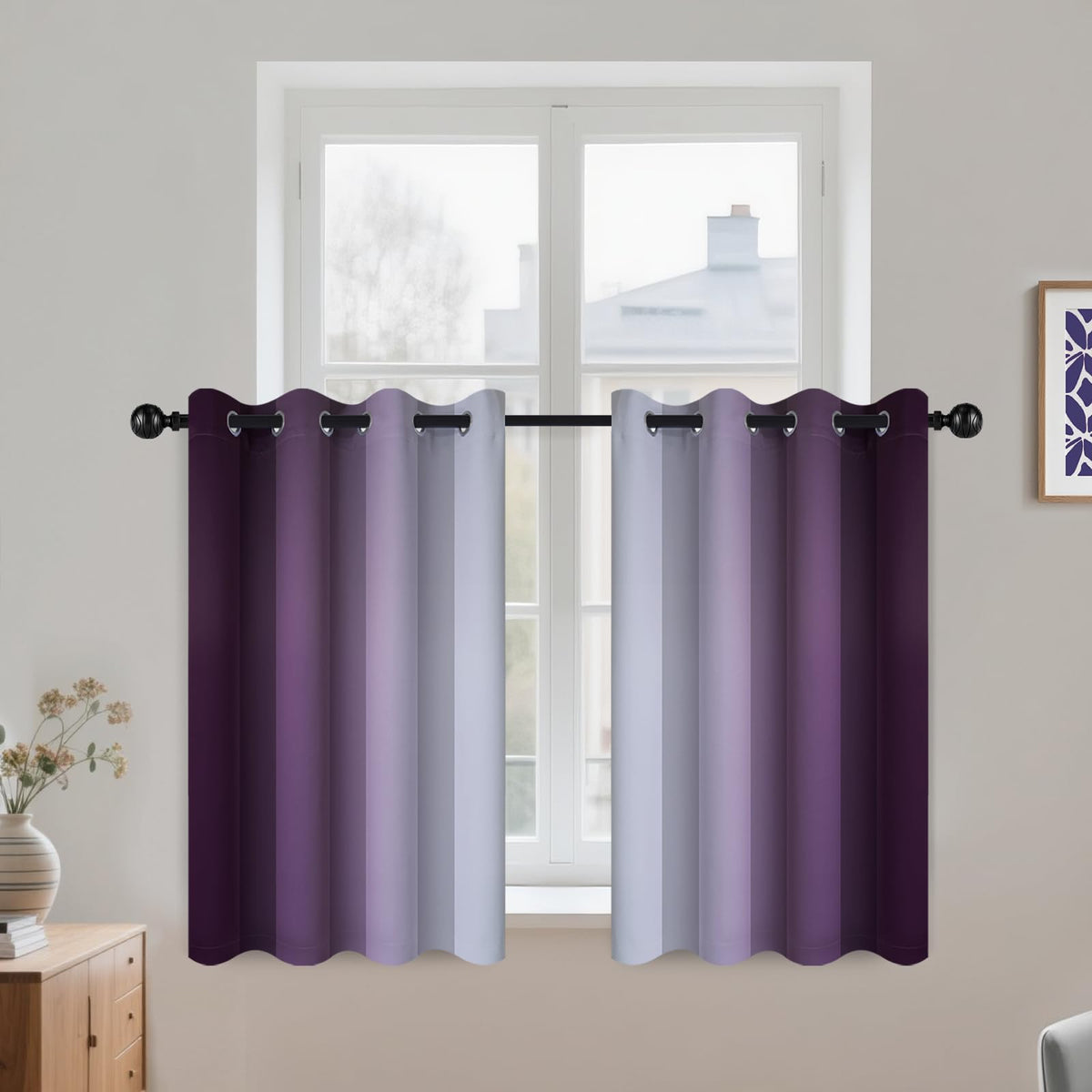 COSVIYA Grommet Room Darkening Ombre Purple Curtains W52xL63 inch
