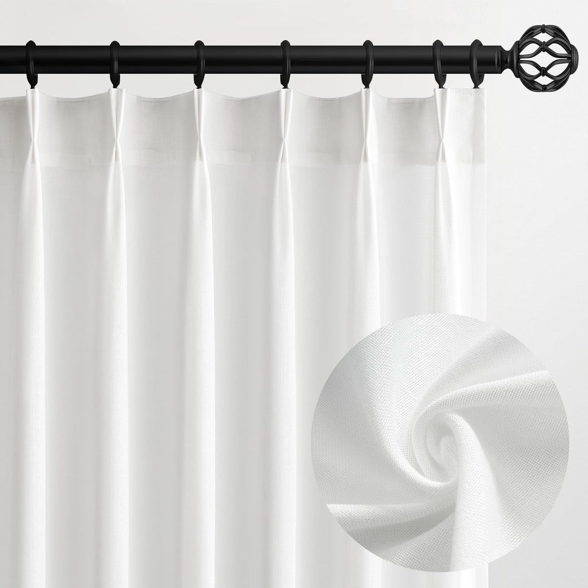 Topfinel Oatmeal Beige Pinch Pleated Curtains 84 Inches Long for Living Room 2 Panels Sets,Stone Washed Linen Earth Tone Decor Back Tab Boho Neutral Greige Earthy Sheer Curtain for Bedroom