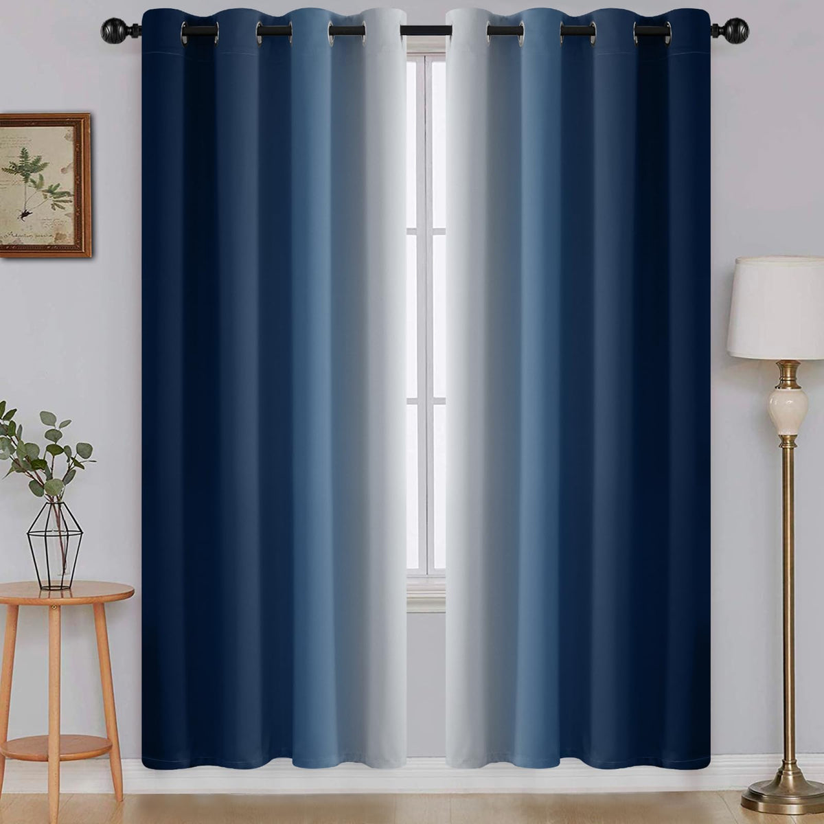 SimpleHome Ombre Black to Grey White Curtains for Living Room 52Wx84L
