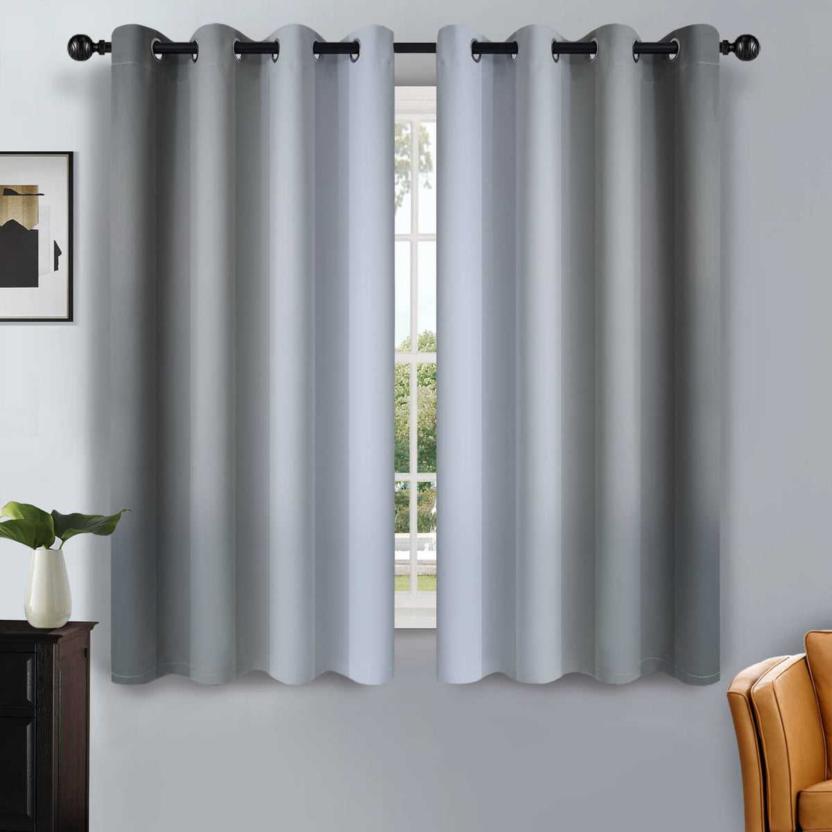 SimpleHome Ombre Black to Grey White Curtains for Living Room 52Wx84L