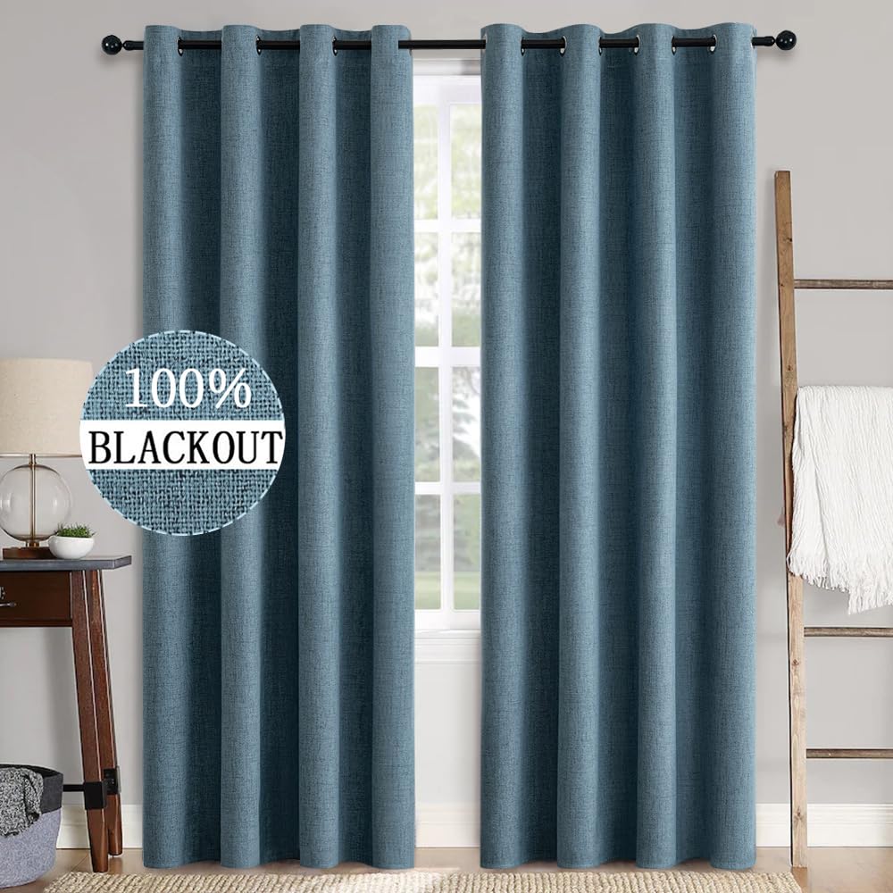 MIULEE 100% Blackout Linen Curtains for Bedroom 52x84 Inches Natural Beige