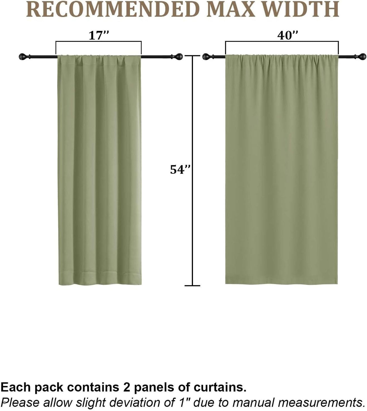 Lecloud Sage Green Room Darkening Curtains 54 Inch Length 2 Panels, Window Curtains for Bedroom, Energy Thermal Insulating Rod Pocket Curtain Drapes for Small Window, 40" W x 54" L