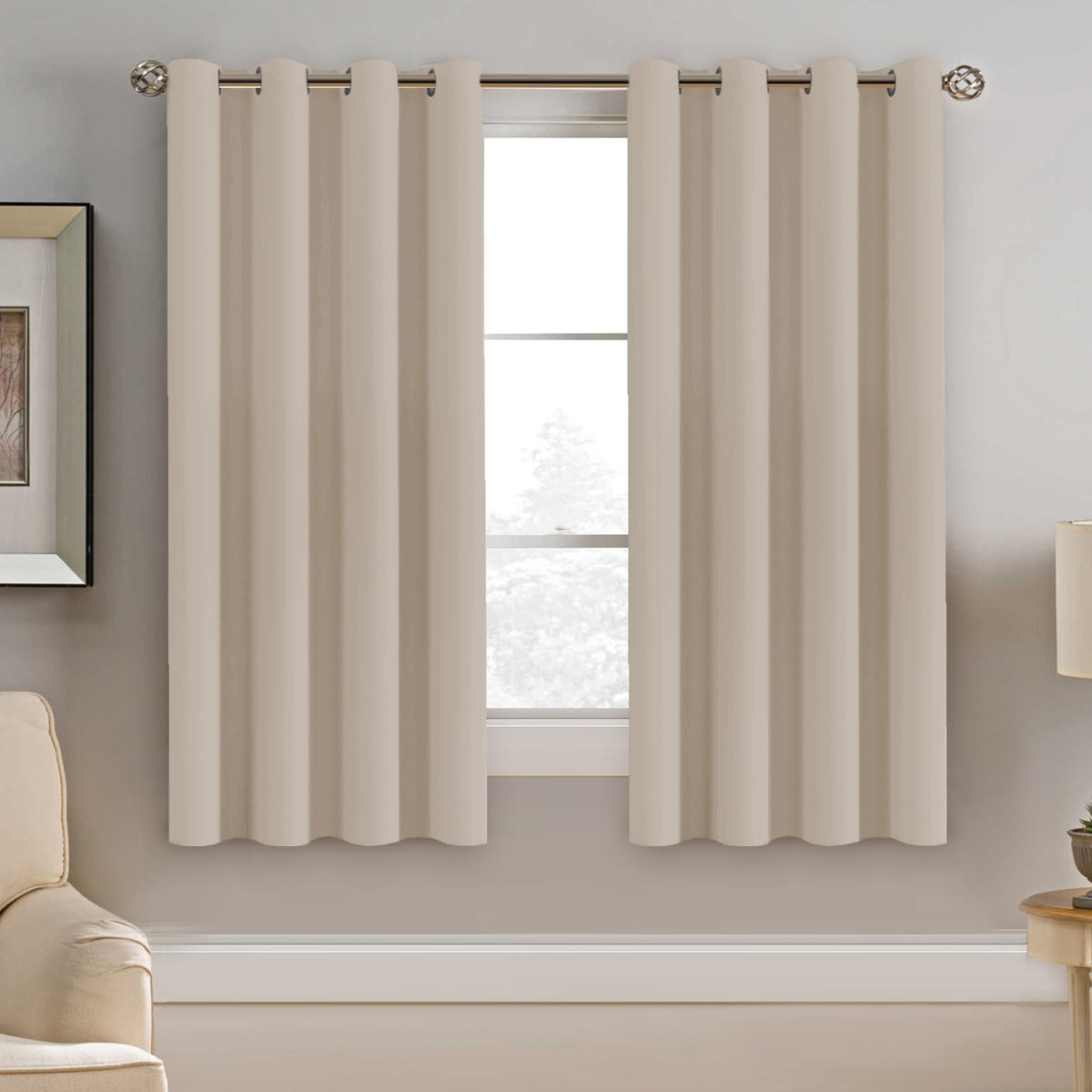 H.VERSAILTEX Blackout Curtains for Bedroom Thermal Insulated Room Darkening Living Room Curtains 63 Inch Long Grommet Privacy Protection Window Curtain Panels/Drapes for Nursery,2 Panels,Ivory/Cream