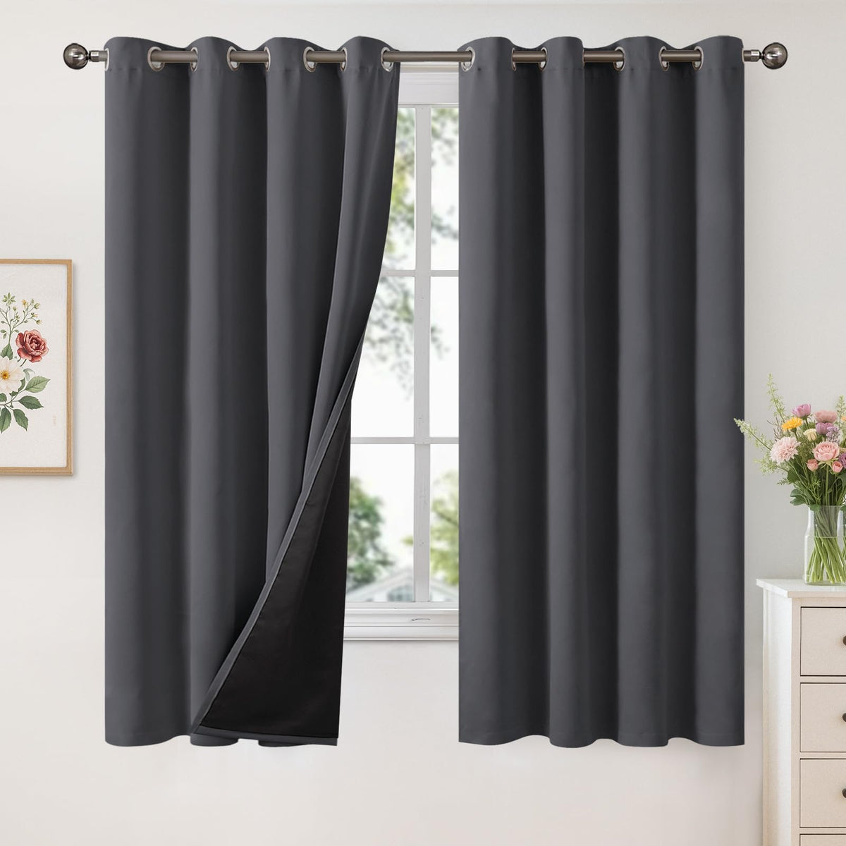 YoungsTex Black Blackout Curtains for Bedroom, Thermal Drapes Heat Blocking