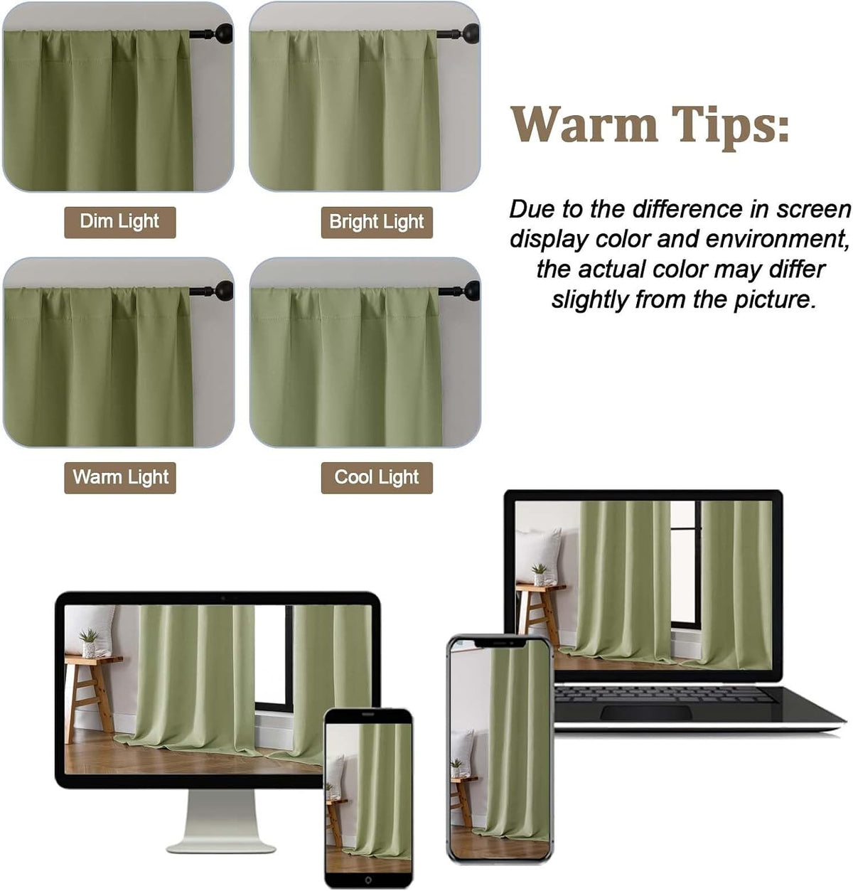 Lecloud Sage Green Room Darkening Curtains 54 Inch Length 2 Panels, Window Curtains for Bedroom, Energy Thermal Insulating Rod Pocket Curtain Drapes for Small Window, 40" W x 54" L