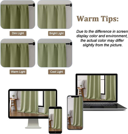 Lecloud Sage Green Room Darkening Curtains 54 Inch Length 2 Panels, Window Curtains for Bedroom, Energy Thermal Insulating Rod Pocket Curtain Drapes for Small Window, 40" W x 54" L