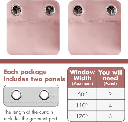 MIULEE Light Pink Blackout Bedroom Curtains Drapes 84 Inch Long 52"x84"