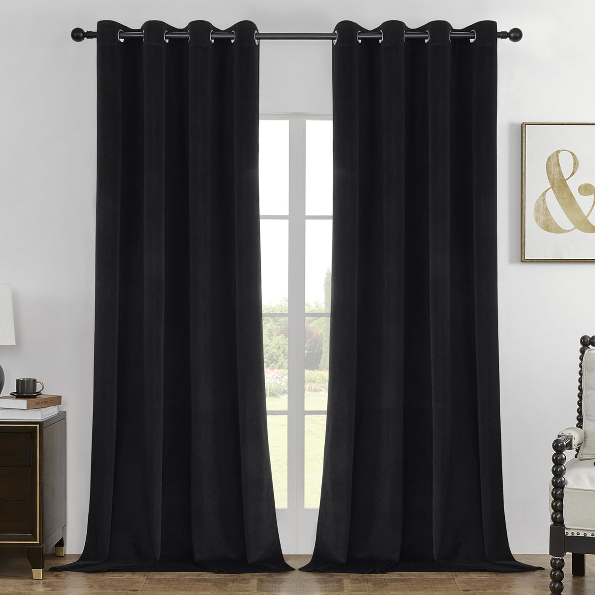 Joydeco Velvet Blackout Curtains 84 Inch Length 2 Panels, Black Out Curtains for Bedroom Living Room, Thermal Insulated Luxury Heavy Duty Drapes, Heat & Light Blocking, Back Tab&Rod Pocket,52"W x 84"L