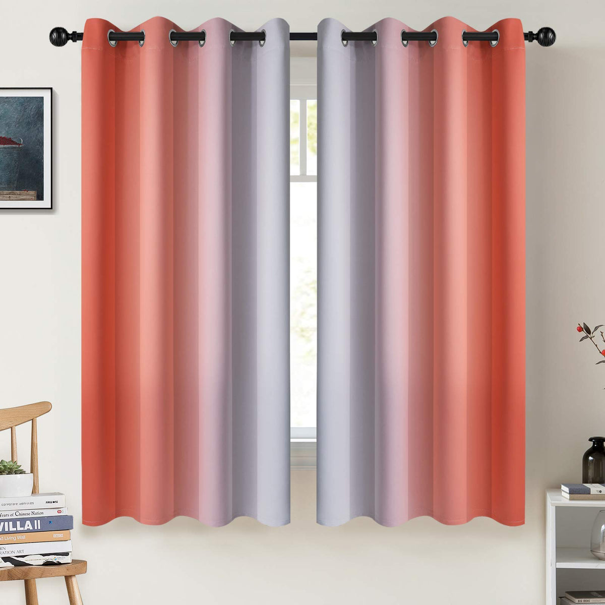 COSVIYA Grommet Room Darkening Ombre Purple Curtains W52xL63 inch