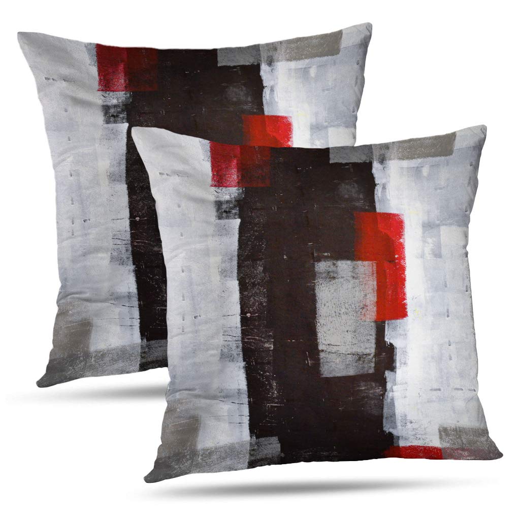 Blue and Grey Abstract Art Artwork Pillow Cover, Gallery Modern Decorative Throw Pillows Cushion Cover for Bedroom Sofa Living Room 18 x 18 Inch Set of 2