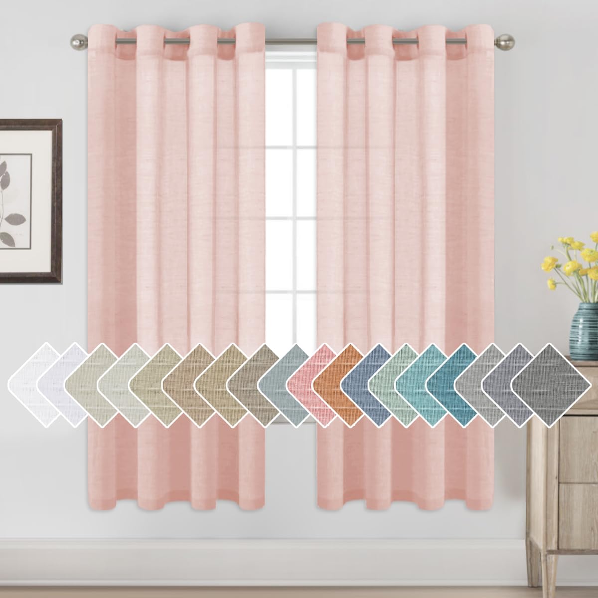 H.VERSAILTEX Natural Linen Sheer Curtains 84" 2 Panels Grommet