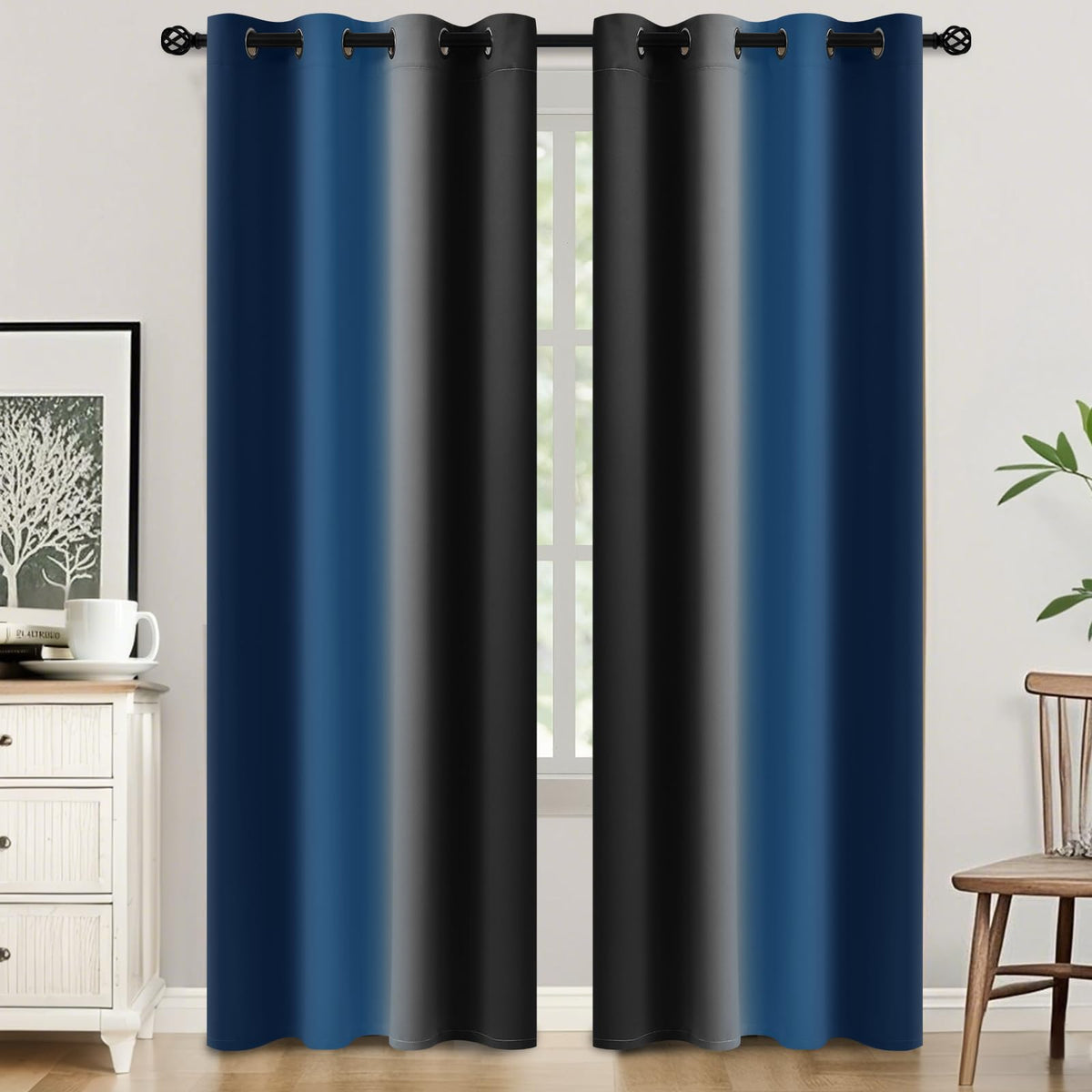 SimpleHome Ombre Black to Grey White Curtains for Living Room 52Wx84L
