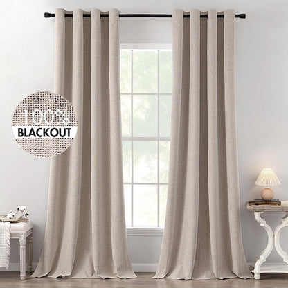 MIULEE 100% Blackout Linen Curtains for Bedroom 52x84 Inches Natural Beige