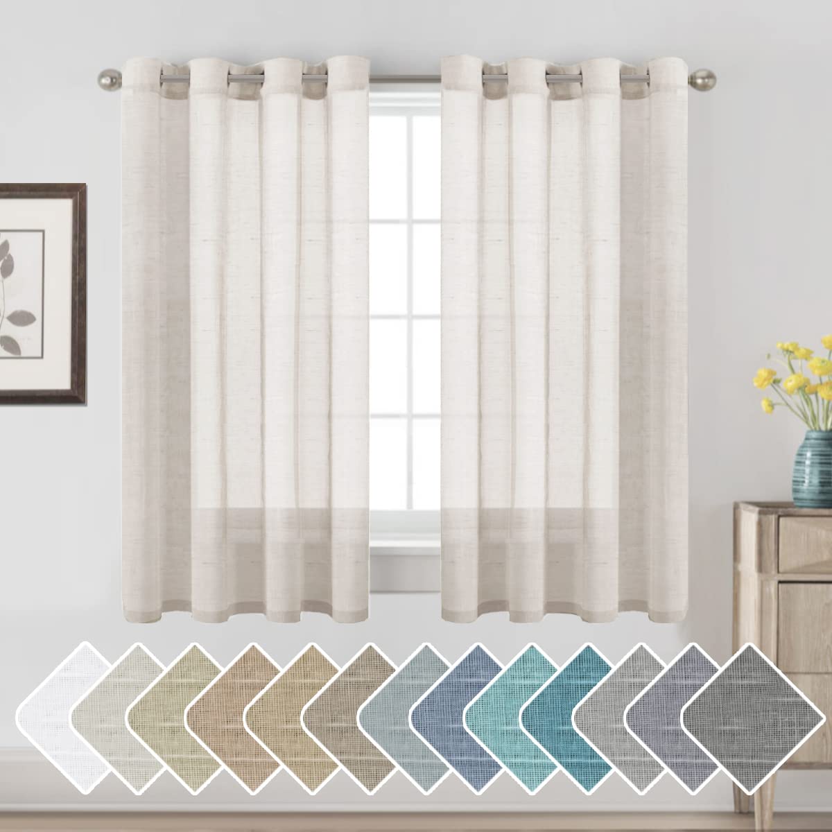 H.VERSAILTEX Natural Linen Sheer Curtains 84" 2 Panels Grommet