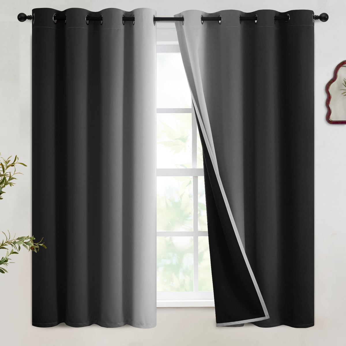 SimpleHome Ombre Black to Grey White Curtains for Living Room 52Wx84L
