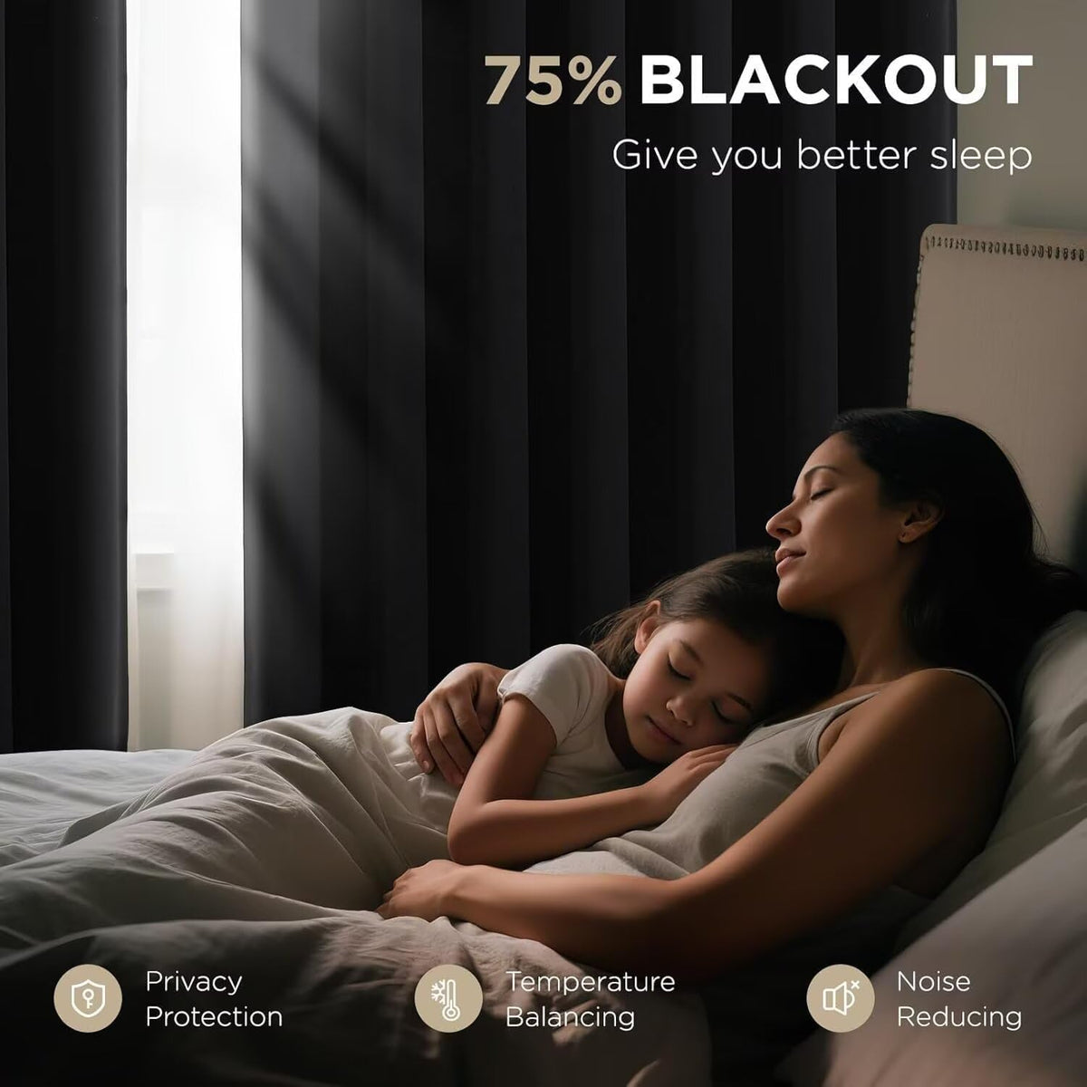 Joydeco Blackout Curtains for Bedroom, Black out curtains 96 inch long 2 Panels, Long Black Drapes with Rod Pocket Back Tab, Room Darkening Noise Reducing & Wrinkle-Free Drapes for Living Room Windows