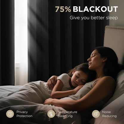 Joydeco Blackout Curtains for Bedroom, Black out curtains 96 inch long 2 Panels, Long Black Drapes with Rod Pocket Back Tab, Room Darkening Noise Reducing & Wrinkle-Free Drapes for Living Room Windows