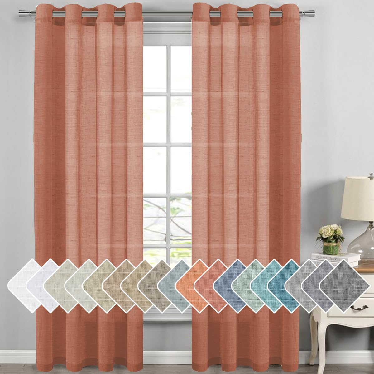 H.VERSAILTEX Natural Linen Sheer Curtains 84" 2 Panels Grommet