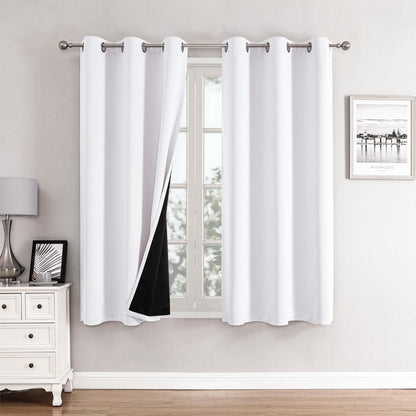 ChrisDowa 100% Blackout Curtains for Bedroom 63 Inch Long with Black Liner