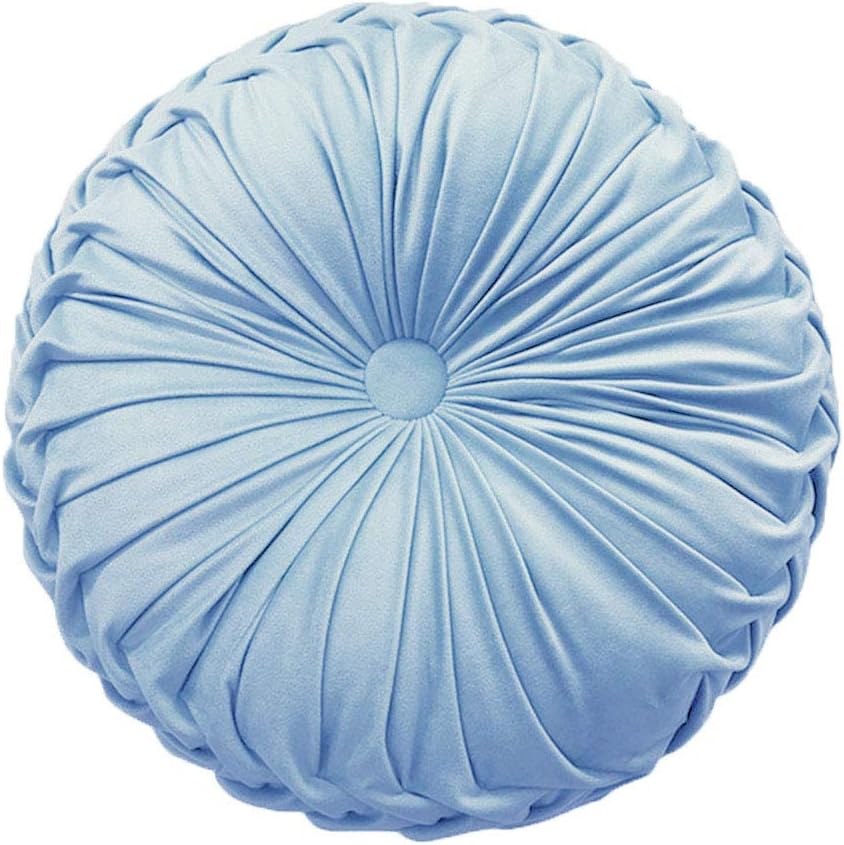 Teieas Round Throw Pillow Velvet Pleated Round Pillow Cushion Light Blue