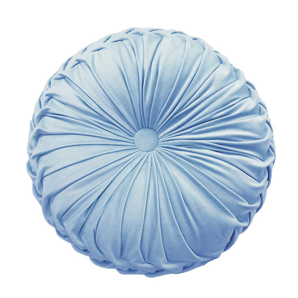 Teieas Round Throw Pillow Velvet Pleated Round Pillow Cushion Light Blue