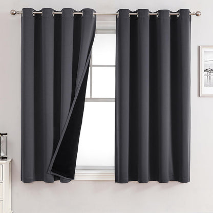 ChrisDowa 100% Blackout Curtains for Bedroom 63 Inch Long with Black Liner