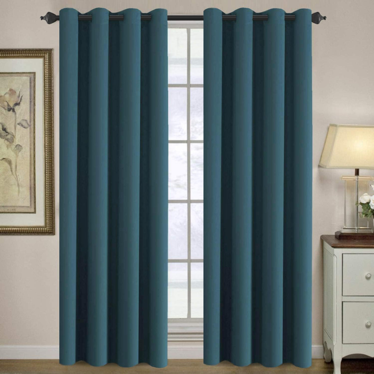 H.VERSAILTEX 100% Blackout Curtains for Bedroom Black Out Curtains 96 inch Thermal Insulated Long Blackout Curtains for Living Room, Energy Saving Curtains for Patio Door Grommet (1 Panel, Jet Black)