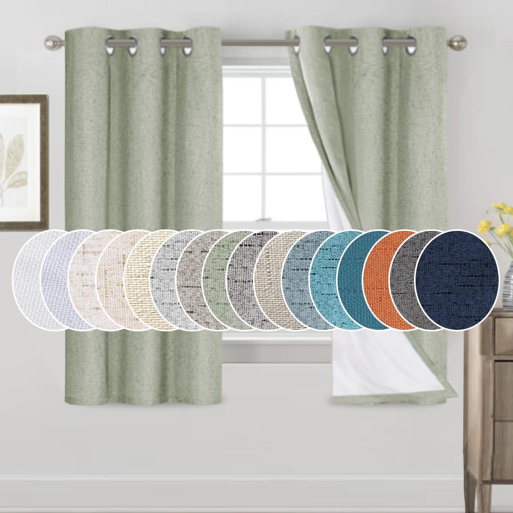 PrinceDeco Natural Linen Curtains 100% Blackout Linen Curtains for Bedroom Full Blackout Curtains 84 Inches Long Living Room Thermal Insulated Light Blocking Curtain Drapes White Backing, 2 Panels