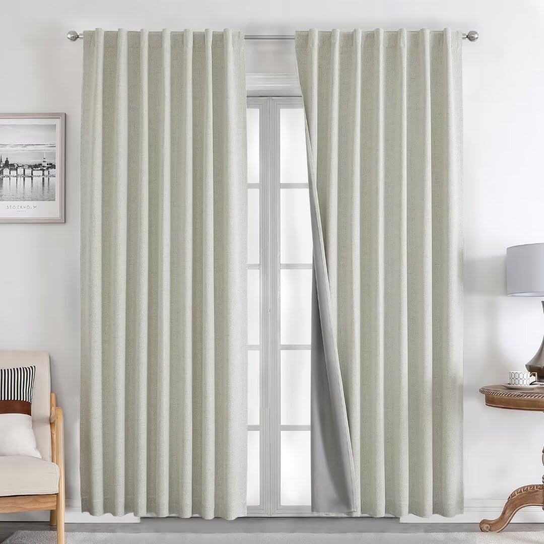 Joydeco 100% Blackout Curtains for Bedroom - Nature Linen 84 Inch Long