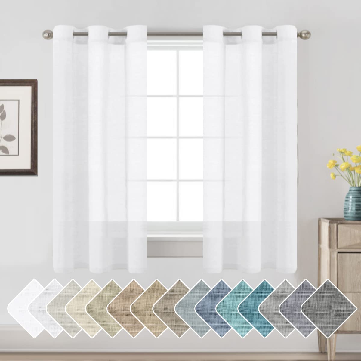 H.VERSAILTEX Natural Linen Sheer Curtains 84" 2 Panels Grommet