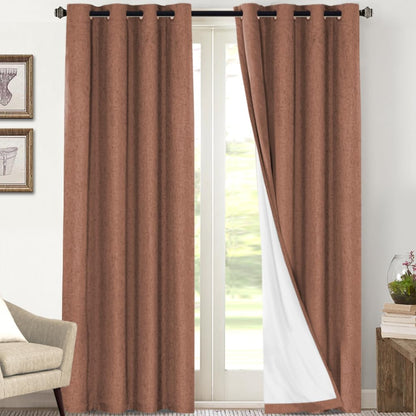 PrinceDeco Natural Linen Curtains 100% Blackout Linen Curtains for Bedroom Full Blackout Curtains 84 Inches Long Living Room Thermal Insulated Light Blocking Curtain Drapes White Backing, 2 Panels