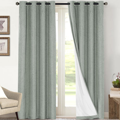 PrinceDeco Natural Linen Curtains 100% Blackout Linen Curtains for Bedroom Full Blackout Curtains 84 Inches Long Living Room Thermal Insulated Light Blocking Curtain Drapes White Backing, 2 Panels