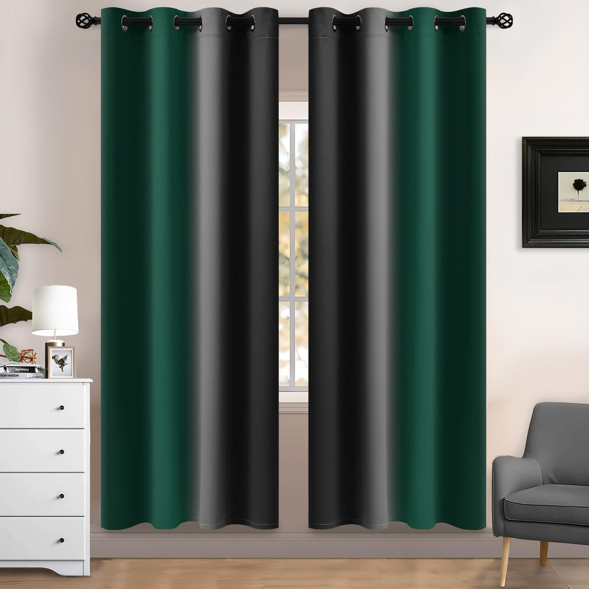 Yakamok Ombre Curtains Blue and Greyish White for Living Room,52Wx84L