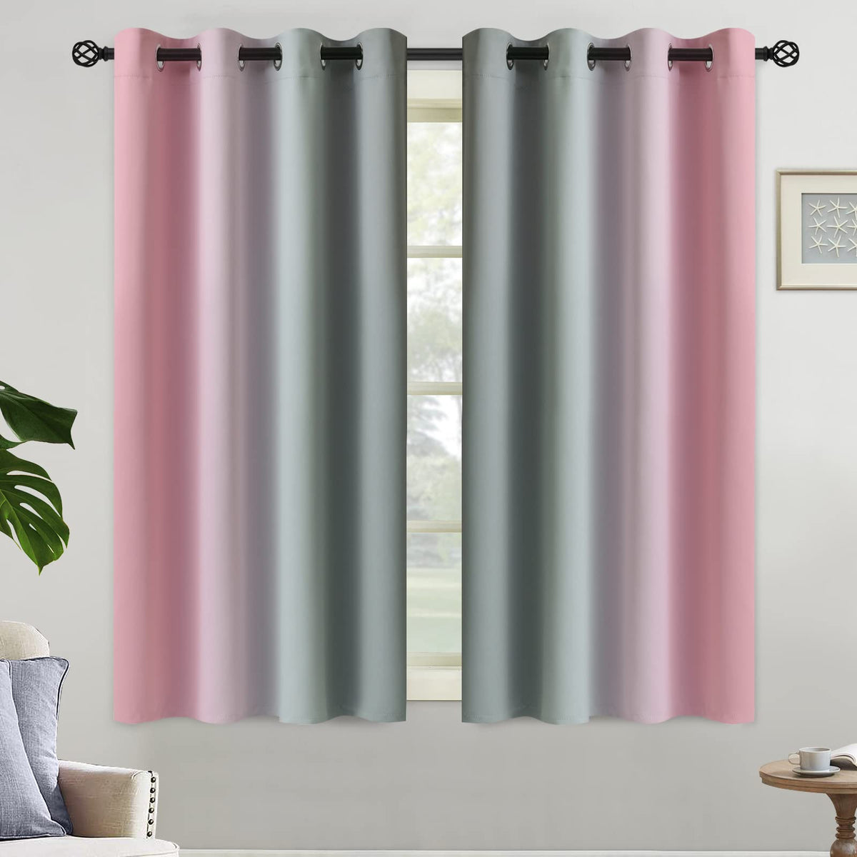 Yakamok Ombre Curtains Blue and Greyish White for Living Room,52Wx84L