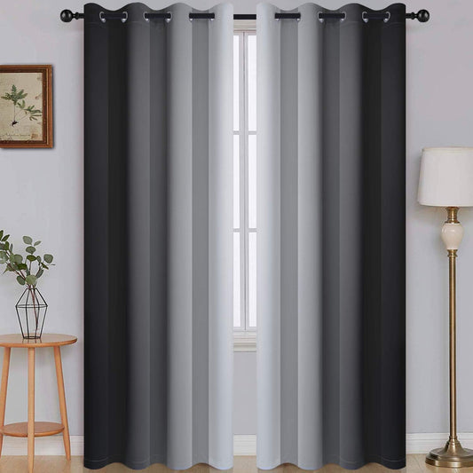 SimpleHome Ombre Black to Grey White Curtains for Living Room 52Wx84L