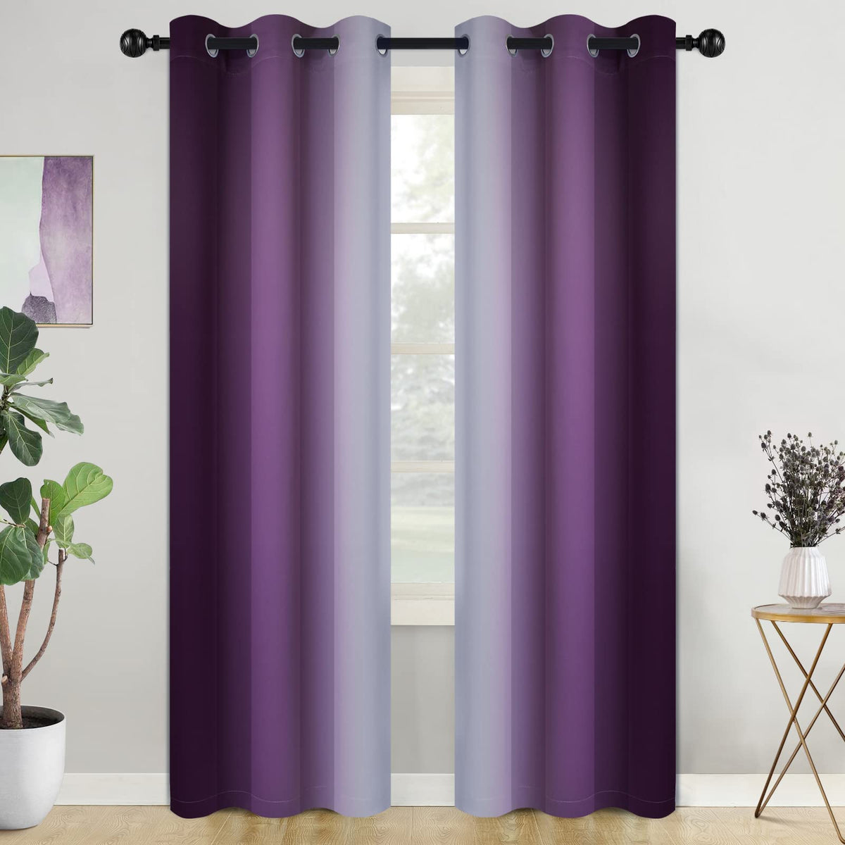 COSVIYA Grommet Room Darkening Ombre Purple Curtains W52xL63 inch