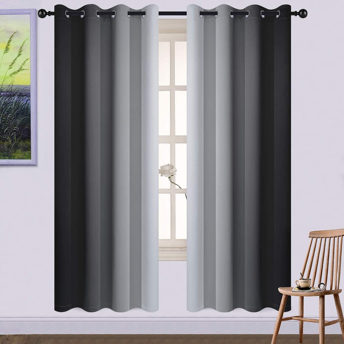 Yakamok Ombre Curtains Blue and Greyish White for Living Room,52Wx84L