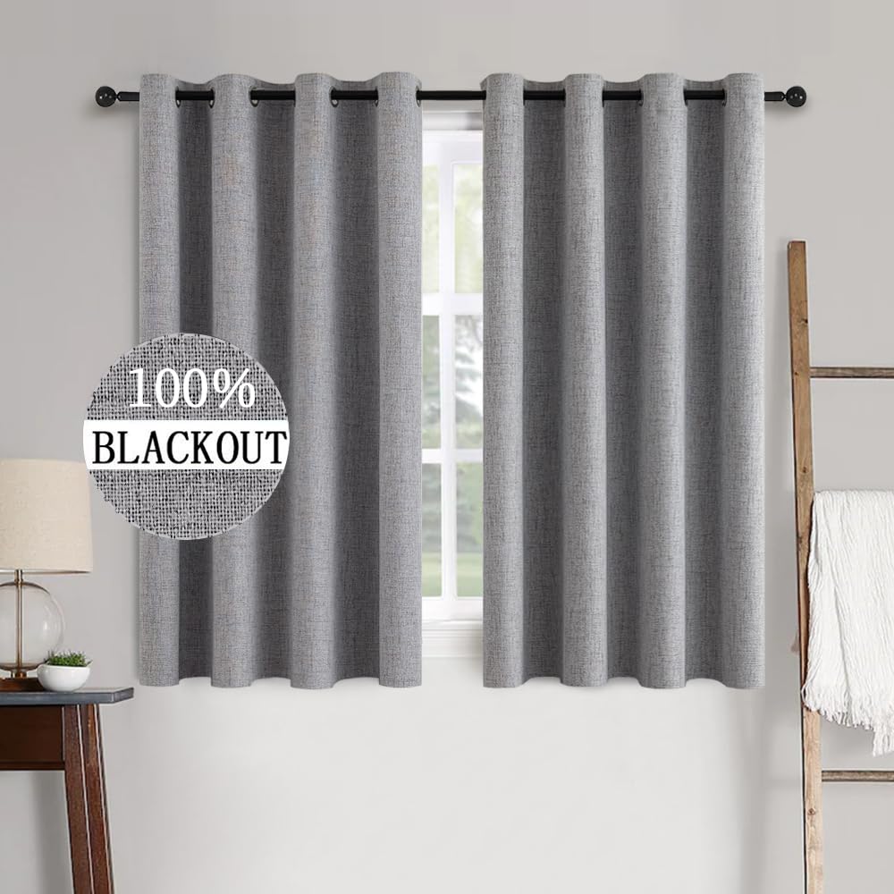 MIULEE 100% Blackout Linen Curtains for Bedroom 52x84 Inches Natural Beige