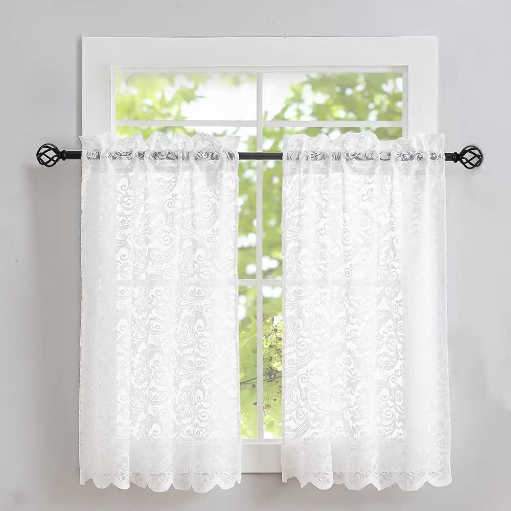 ALIGOGO Black Lace Curtains for Living Room, Gothic Decor, 52W x 84L Inch