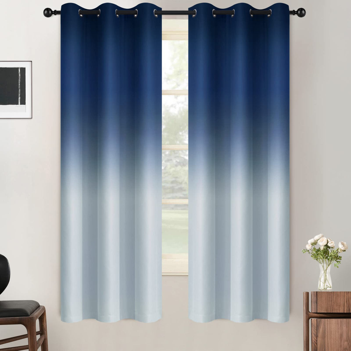 SimpleHome Ombre Black to Grey White Curtains for Living Room 52Wx84L