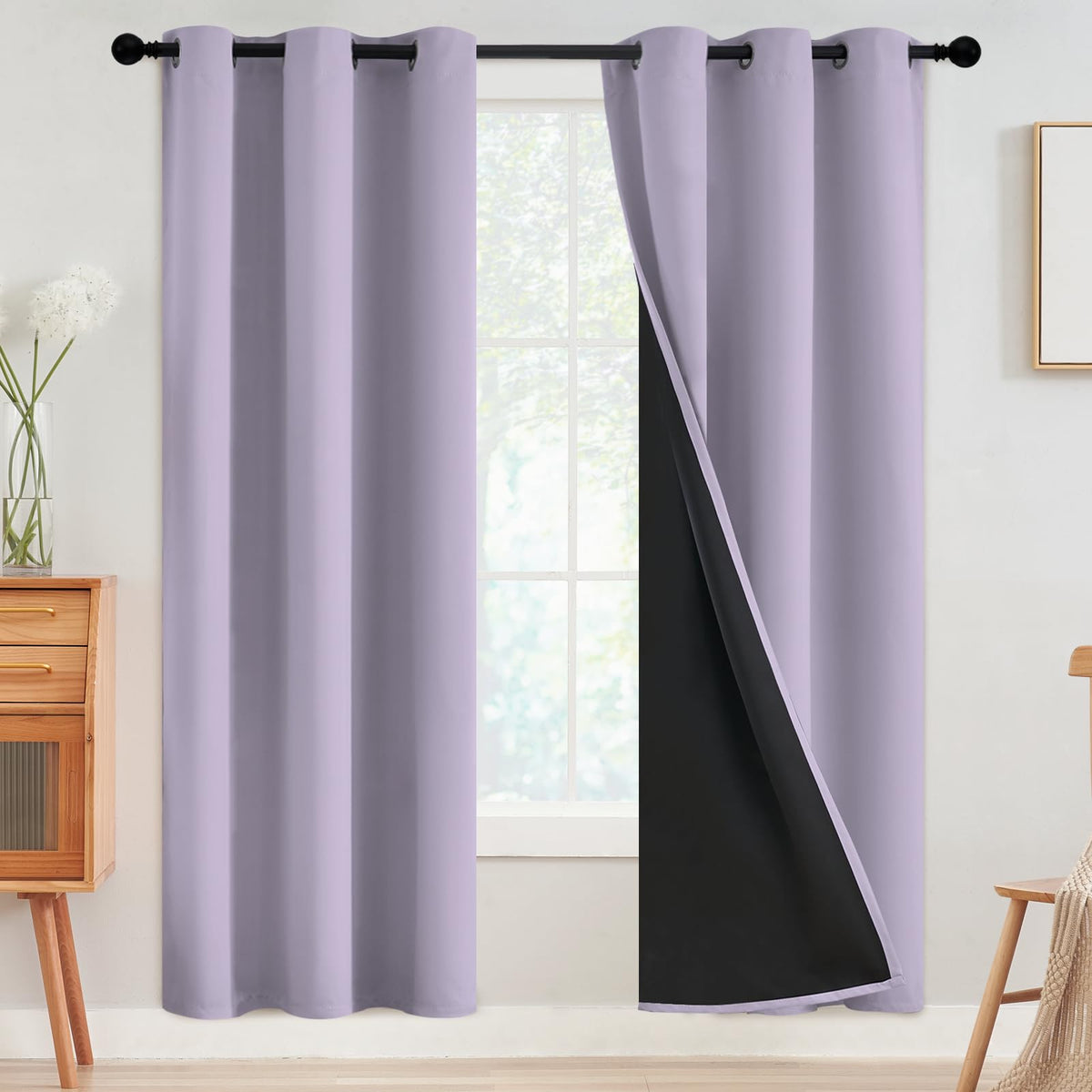 SimpleHome Cream 100% Blackout Curtains Room Darkening Living Room 84 Inch