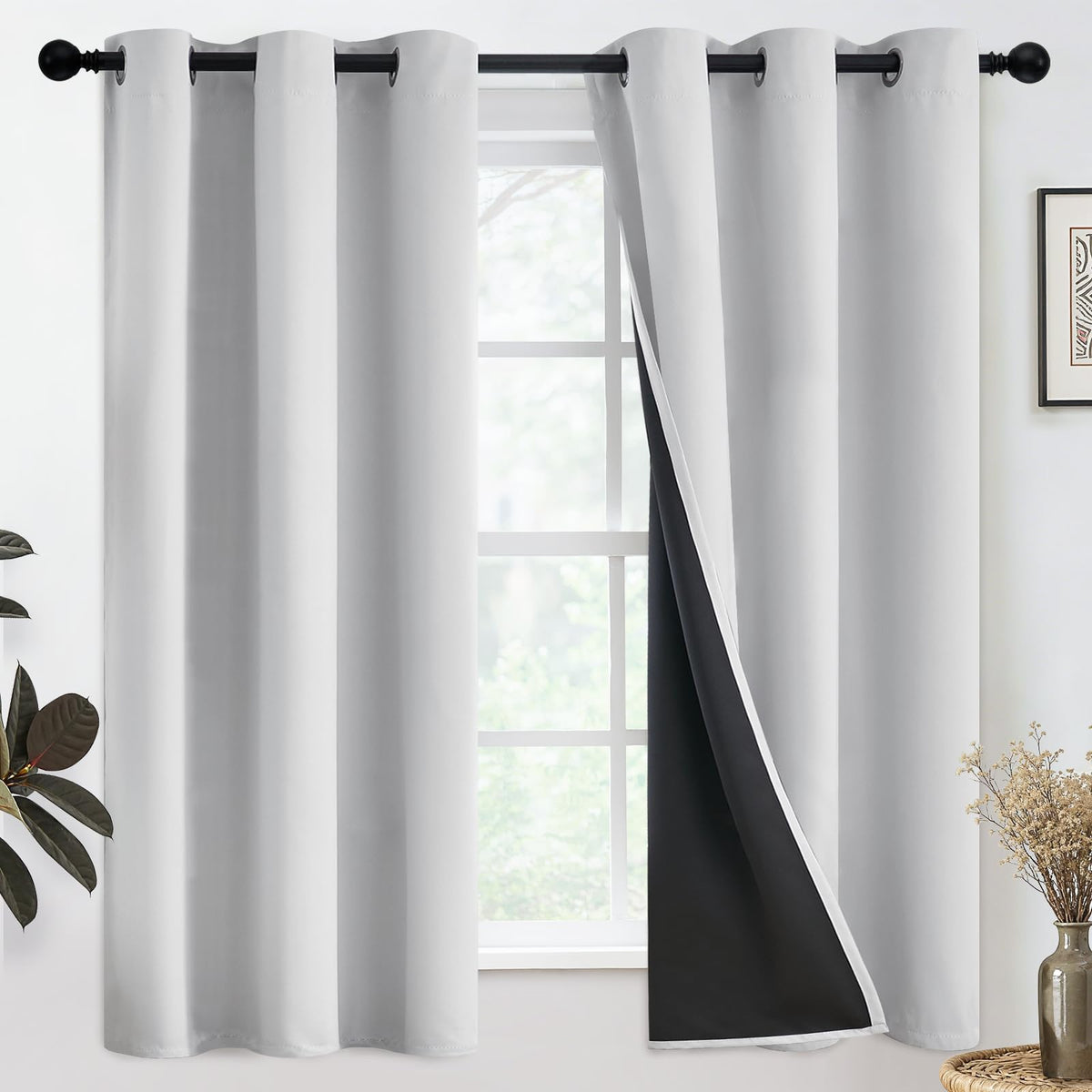 SimpleHome Cream 100% Blackout Curtains Room Darkening Living Room 84 Inch