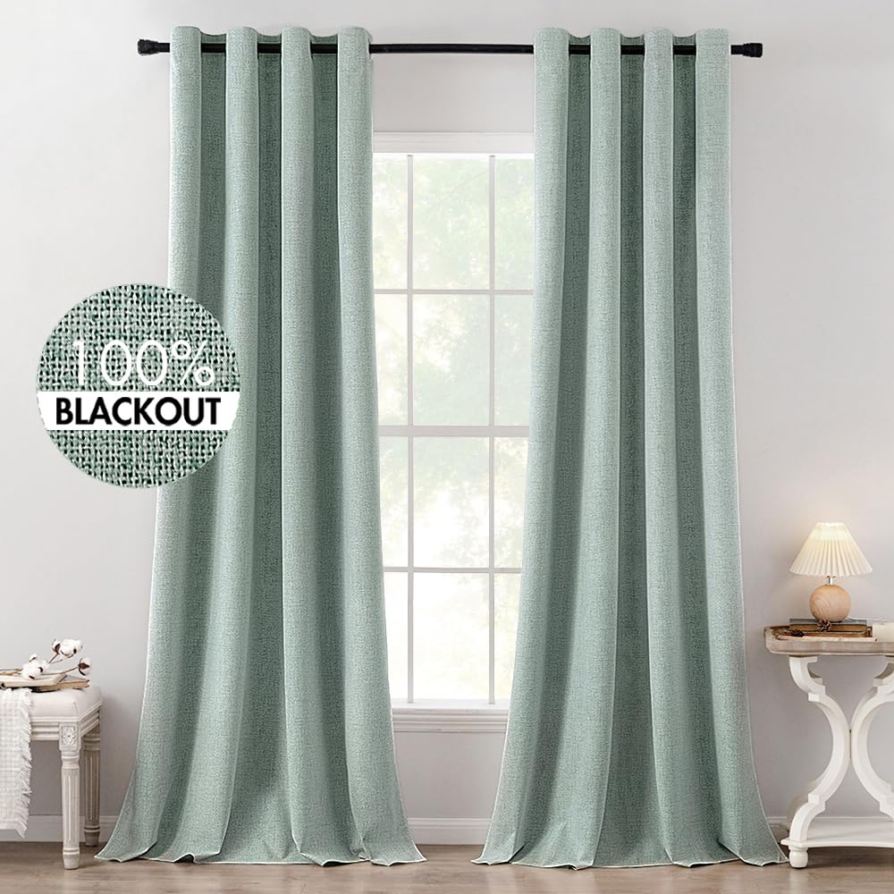 MIULEE 100% Blackout Linen Curtains for Bedroom 52x84 Inches Natural Beige