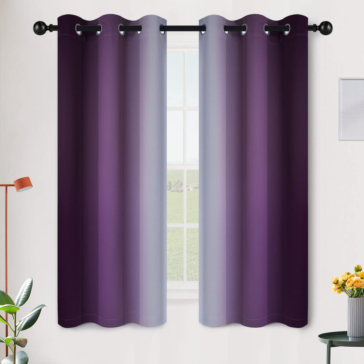 SimpleHome Ombre Black to Grey White Curtains for Living Room 52Wx84L