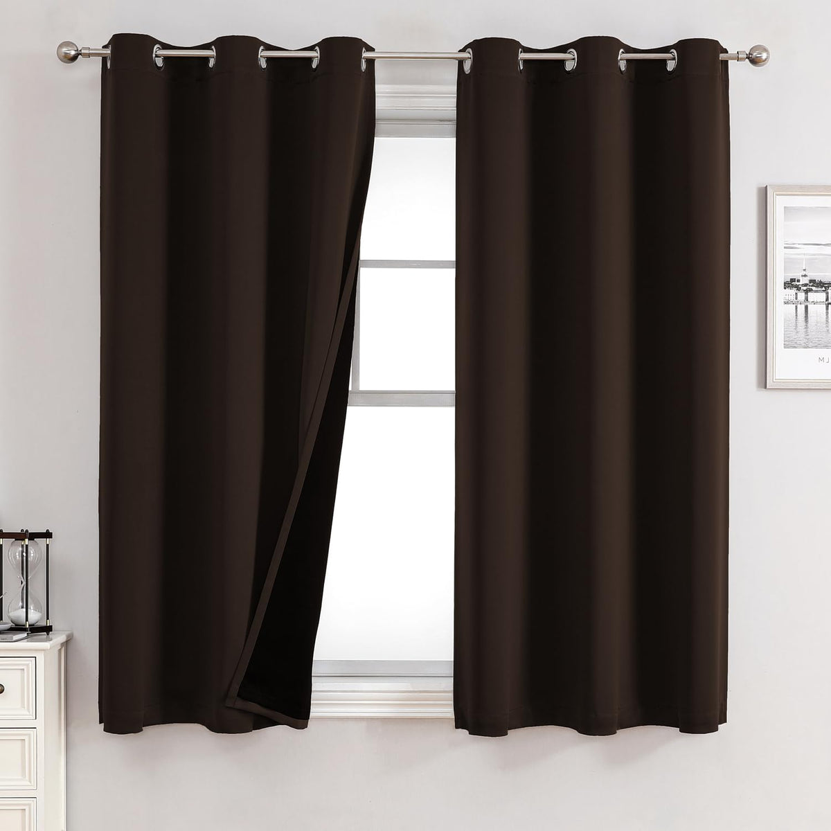 ChrisDowa 100% Blackout Curtains for Bedroom 63 Inch Long with Black Liner