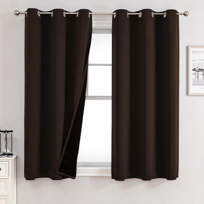 ChrisDowa 100% Blackout Curtains for Bedroom 63 Inch Long with Black Liner