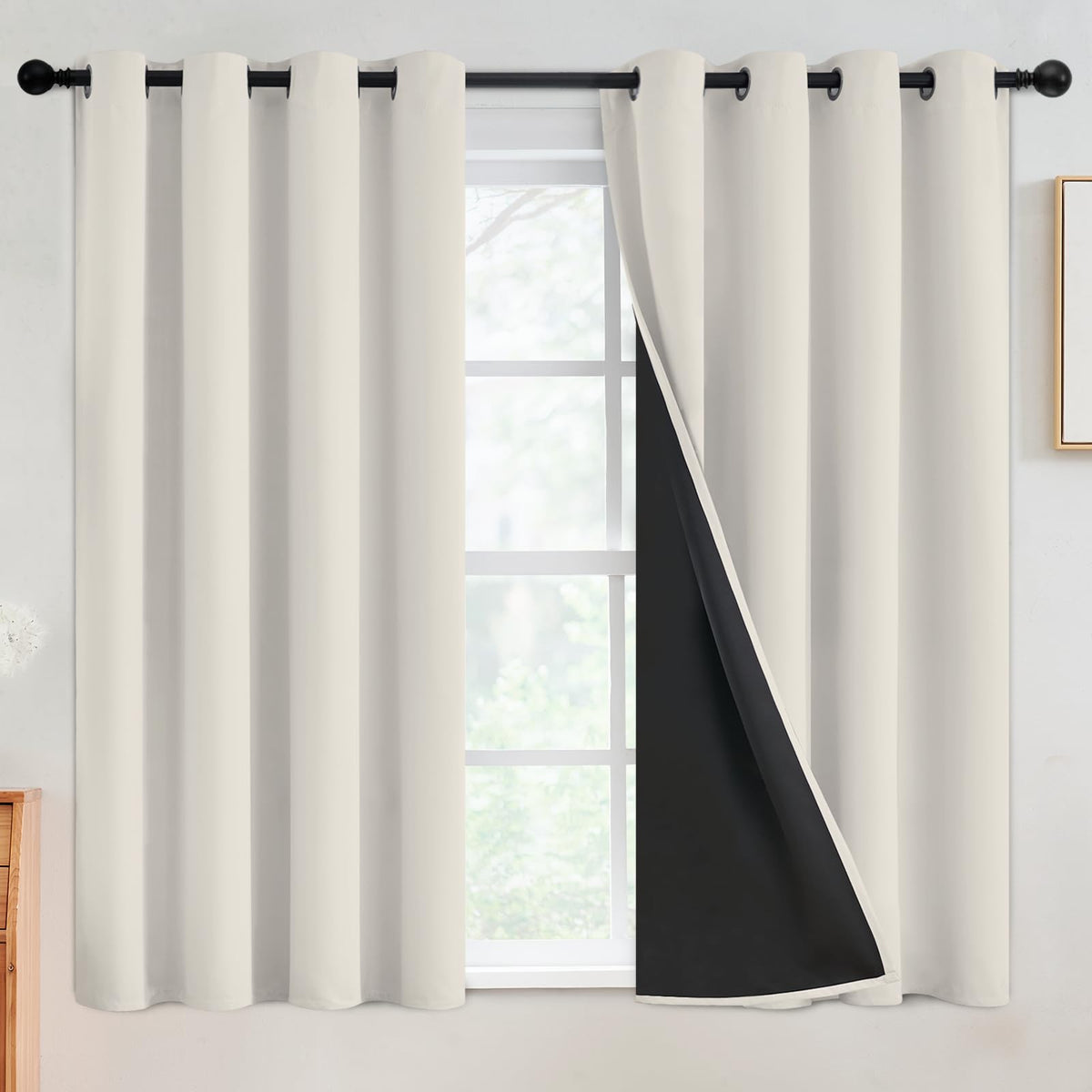 SimpleHome Cream 100% Blackout Curtains Room Darkening Living Room 84 Inch