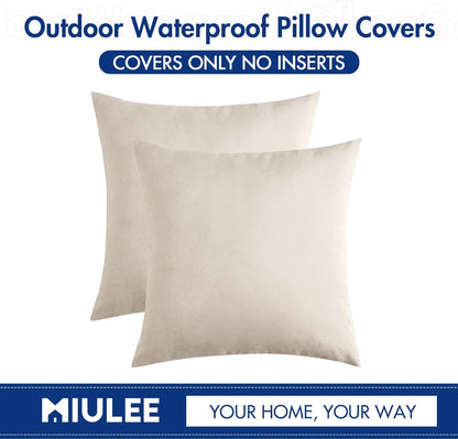 MIULEE Decorative Outdoor Pillow Covers Euro Waterproof 24x24 Beige