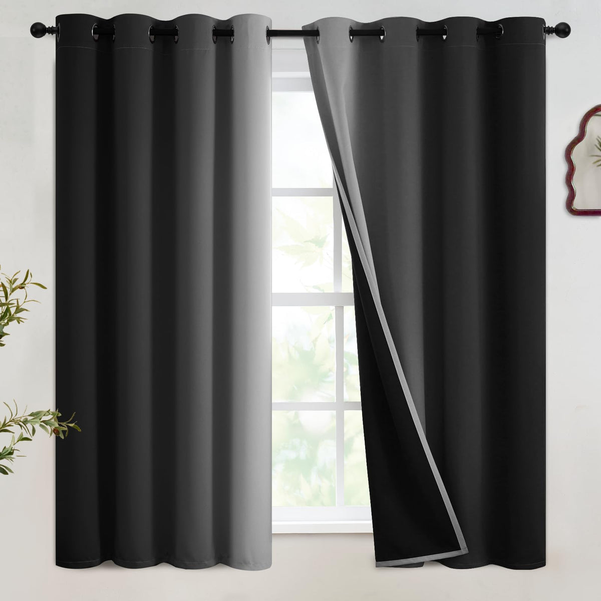 SimpleHome Ombre Black to Grey White Curtains for Living Room 52Wx84L