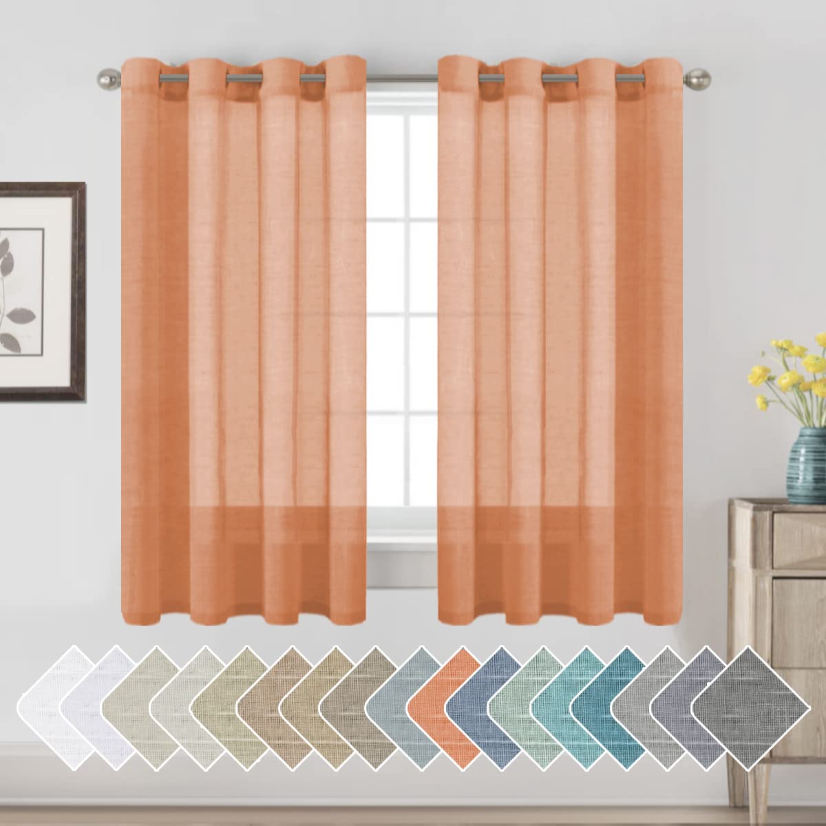 H.VERSAILTEX Natural Linen Sheer Curtains 84" 2 Panels Grommet